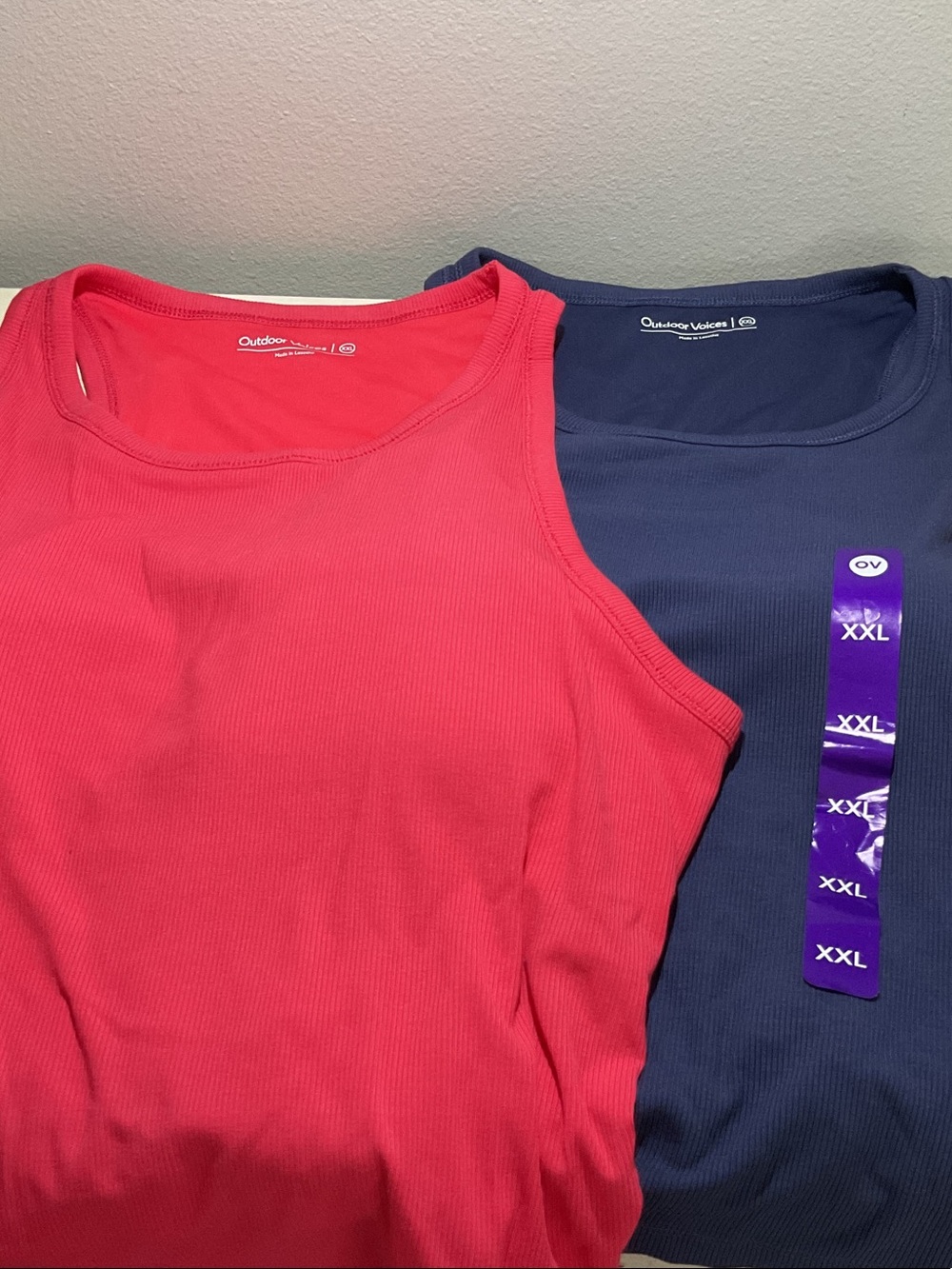 Outdoor Voices Tank Tops in Coral Pink and Navy